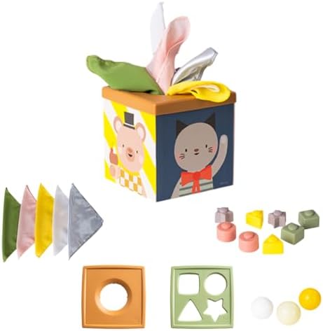 Taf Toys Multi-Sensory Montessori Baby Toy Infant Toys 6-12 Months 16pcs Pieces Baby Tissue Box Toy, Shape Sorter, Play Balls Learning Toys Toddlers 1-3 Motor Skills Development Toddler Activity Cube by TafToys