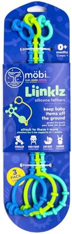 Mobi Liinklz Silicone Security Straps for Car Seats and High Chairs - Flexible, Soft Universal Toy Holder, Easy-Clean Utility Straps, Cool Colors (3 Pack) by M%C3%B6bi