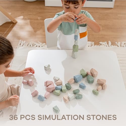 Comfy Cubs Stacking Rocks 36 Pieces, 36 Months+, Educational Toddler Stacking Blocks, Promotes Imagination, Balance & Fine Motor Skills - Wooden Rocks Sensory Toys Gift for Kid, Neutral Pack - Image 5
