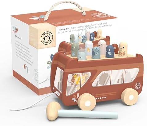 SPEEDY MONKEY Wooden Bus Pounding Bench | Pull-Along with 8 Characters by SpeedyMonkey