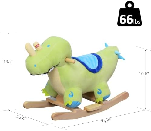 Qaba Kids Plush Ride-On Rocking Horse Toy Dinosaur Ride on Rocker Green - Image 7