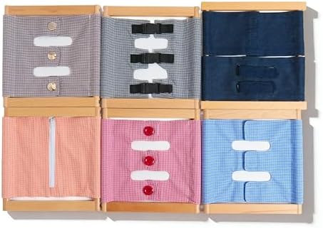 Montessori Dressing Frames Set with Stand- 6 Toddler-Friendly Practical Life Frames & Cabinet, Solid Beechwood Fine Motor Skills Toys for Kids Ages 3+, Preschool & Homeschool - Image 6