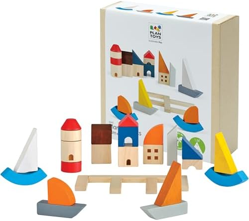 PlanToys® Marina Blocks Wooden Montessori Building & Creative Kids Play Set by PlanToys