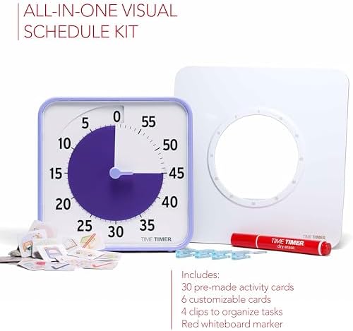 TIME TIMER Visual Schedule Package - 8-inch 60 Minute Visual Routine Timer with Dry Erase Board, PECS Cards, and Whiteboard Marker - for Kids Desk, Classroom, Home, and Routines (Purple) - Image 2