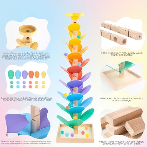 Wooden Marble Run Music Tree Montessori Toy for Ages 3+ Ball Drop Toy - Image 3