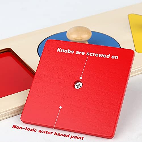 Montessori Multiple Shape Puzzle First Shapes Jumbo Knob Wooden Puzzle Geometric Shape Puzzle Toddler Preschool Learning Material Sensorial Toy for Toddler Shape & Color Sorter (3 Pieces) - Image 2