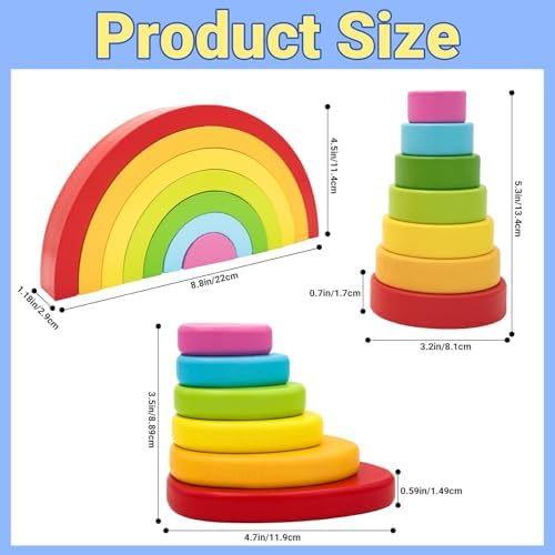 MEGRANATE Montessori Wooden Rainbow Stacking Toys for Kids Wood Building Blocks Nesting Puzzle Toy Colorful Stacker Arch Game Sensory Educational Learning Toys for 3+ Year Old Kids - Image 2