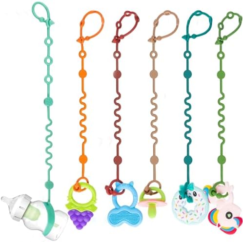 LittleHugs Toy Straps for Baby, Adjustable Toy Holder for Stroller Accessories, Silicone Tether Pacifier Clip, No Throw Baby Travel Essential Leash for High Chair, Car Seat (6-Pack) by LittleHugs