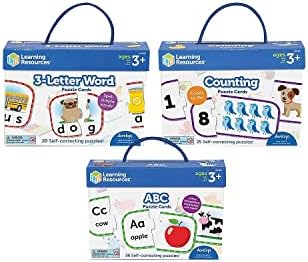 Learning Resources Preschool Puzzle Cards, ABCs, Counting & 3-Letter Words, Ages 3+ by LearningResources