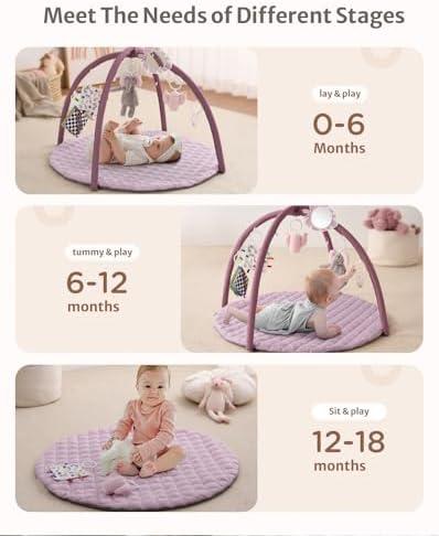 Blissful Diary Baby Play Gym Mat, Tummy Time Activity Mat with 6 Detachable Toys for Stage-Based Sensory & Motor Skill Development, Easy to Install & Clean, Baby Essentials Gift, Lavender Pink - Image 3