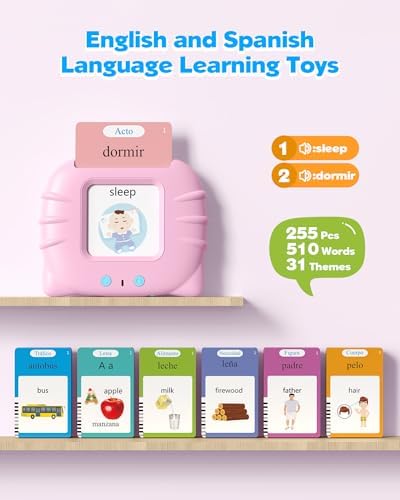 Airbition Bilingual Talking Flash Cards, 510 Words Spanish and English Pink - Image 2