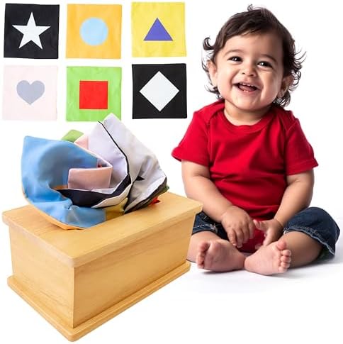 Sensory Tissue Box Toy for Babies 6-12 Months - Montessori Baby Tissue Box with Crinkle Paper, Natural Wooden Toy for Infants by MontessoriMe