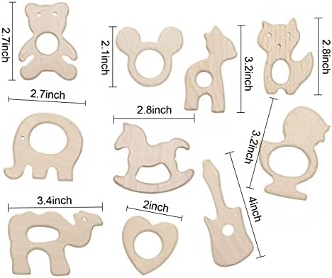 Baby Teething Toys Penta Angel 10Pcs Natural Wooden Teething Animal Rings for Newborn Toddler Infant (10) - Image 2