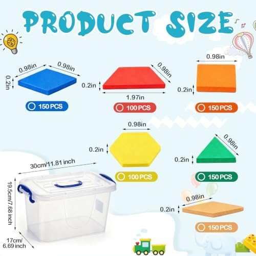 Jexine 800 Pcs 6 Styles Foam Counters Color Tiles Color Sorting Tiles, Math Counters, Sorting Toy, 3D Shapes Manipulatives, Counting, Learning, Classroom Crafts, Bingo for Kids with Storage Box - Image 2
