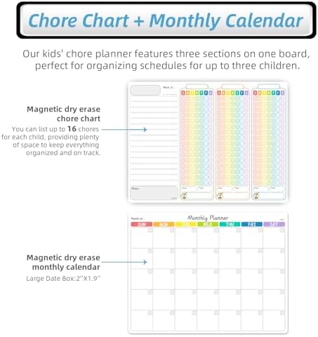 JJPRO Magnetic Chore Chart and Monthly Calendar Set for Fridge - Dry Erase Chore Board for Multiple Kids,Monthly Calendar, Behavior Chart for Multiple Kids,4 Extra Fine Tips Markers Included! - Image 2