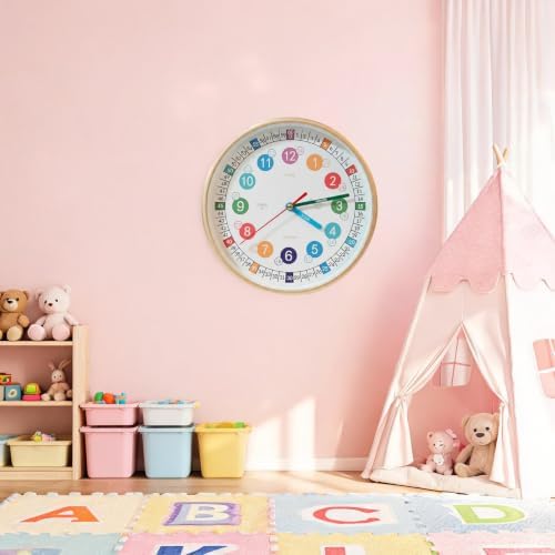 Learning Time 8 Inch Wall Clock for Kids,Non-Ticking Kids Colorful Clock,Silent Wall Clock Decorative for Kids Room ，School Classroom (Rose Gold, 8 Inch) - Image 4
