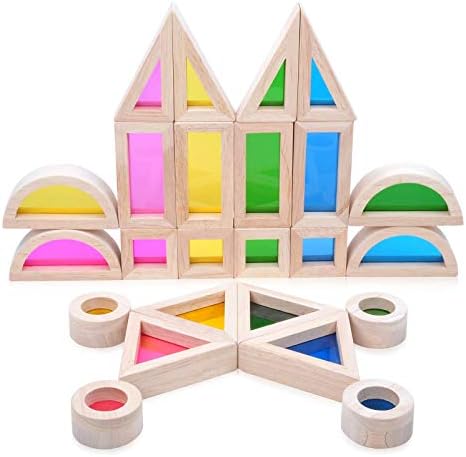 Wooden Blocks, Acrylic Windows, 24pc, 4 Colors, 6 Shapes by Unknown