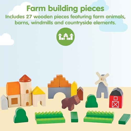 PlanToys® Country Blocks Wooden Montessori Building Imaginative Kids Play - Image 2