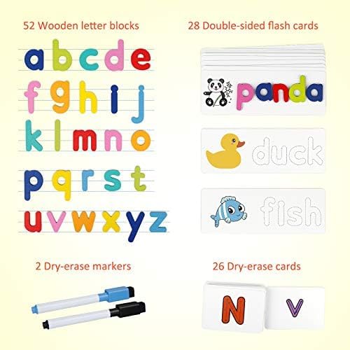 Coogam Reading & Spelling Learning Toy, Wooden Letters Flash Cards Sight Words Matching ABC Alphabet Recognition Game Preschool Educational Tool Set for 3 4 5 Years Old Boys and Girls Kids - Image 5