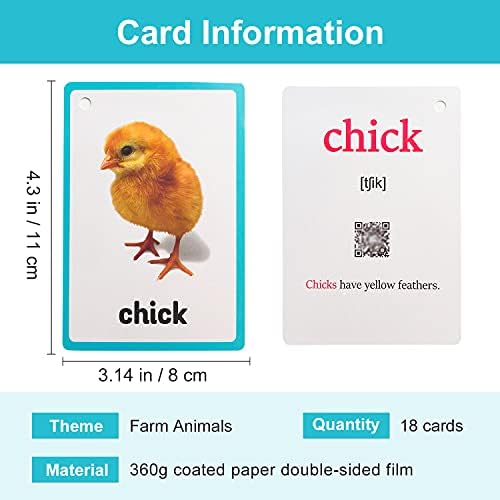 Lilias Farm Animals Flash Cards, Toddler Learning Toys, Preschool Learning Toys, Homeschool Supplies, Learning Supplies for Kindergarten, 4.3 X 3.14 Inch, 18 Cards in Set - Image 2