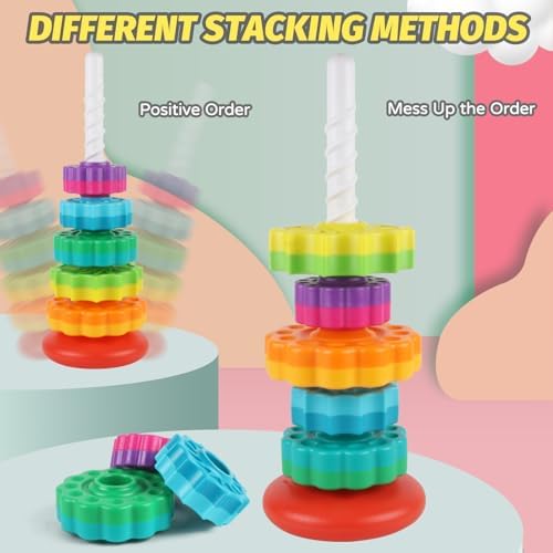 Baby Spinning Stacking Toys for Toddlers 1-3, Spinner Ring Stacker, Montessori Toys for Babies 6-12-18 Months, Autism Sensory Learning Toy, 1 2 3 Year Old Girl or Boy Christmas Birthday Gifts - Image 2