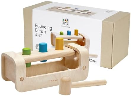PlanToys® Pounding Bench Wooden Hammer Toy for Kids Ages 3+ Montessori by PlanToys