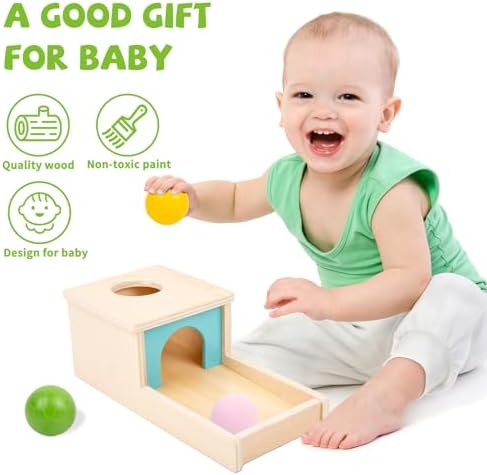 Adena Montessori Wooden Toy for 6-12 Month Baby 3 Balls with Tray, Object Permanence Box Colorful Learning Education Toy for Toddler Kid 1-2 Year Old, Preschool Developmental Girl and Boy Gift - Image 2