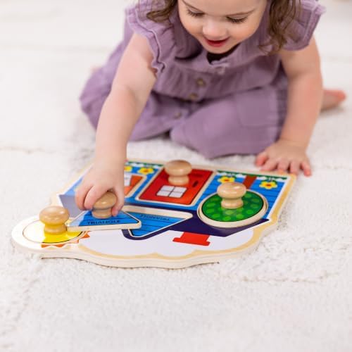 Melissa & Doug First Shapes Jumbo Knob Puzzle, Wooden Peg Puzzle for Toddlers, Educational Toy for Shape Recognition and Fine Motor Skills, Ages 1+ - Image 2