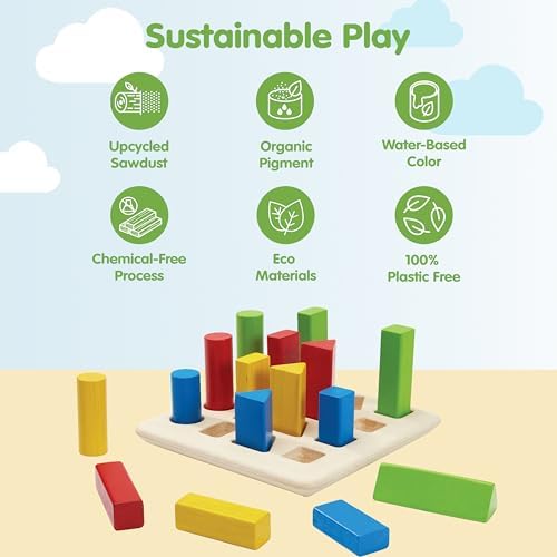 PlanToys® Geometric Peg Board Wooden Shape Sorting Toy for Kids Ages 2+ - Image 3