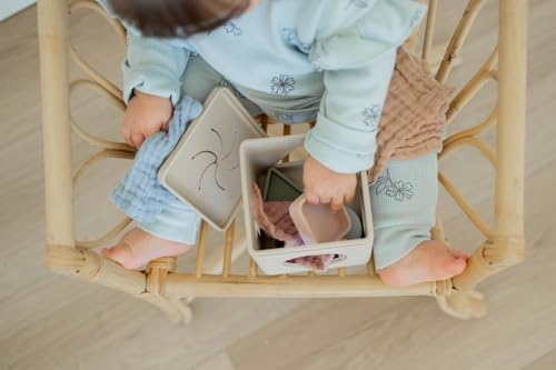 Brooklyn Neutral Silicone Shape Sorter & Tissue Box Toy with Organic Muslin Cotton Cloths - Baby Toys for Development - Montessori Learning Toys for 1 Year Old-Educational Non-Toxic Toy - Image 5