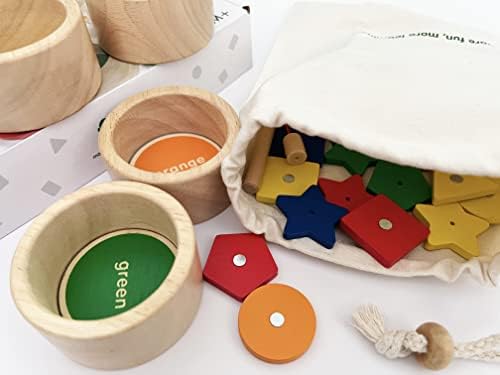 Dailyfunn Montessori Toy Wooden Sorting Cup&Fishing Game 2-in-1 Colors Shapes Sorting Matching Learning Toys for Toddlers 1-3 Year Old - Image 5
