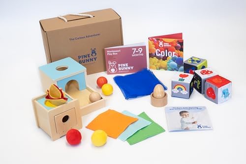 Pine Bunny Montessori Wooden 10-in-1 Toy Set for 7+ Months, Object Permanence Box, Egg and Cup, Tissue Box, Fabric Blocks, Scarf, Educational Learning Sensory Development Fine Motor Skills Baby Toys - Image 3