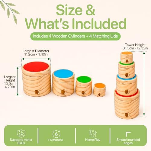 Wooden Stacking Cups for Toddlers 1-3 – Montessori Baby Toy for Sorting, Nesting & Stacking, Natural Wood Learning Toy for Fine Motor Skills - Image 4