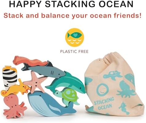 Mentari Toys - Happy Stacking Ocean - 9pc Wooden Stacking Toy for Toddlers - Colorful Sea Themed Balancing Activity Toy with Bag - Boost Fine Motor Skills and Dexterity - Educational Toy - Age 18m+ - Image 2