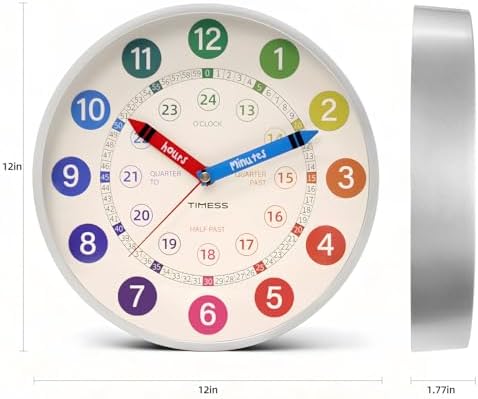 TIMESS 12-Inch Learning to Tell Time Wall Clock, Silent Non-Ticking - Image 2