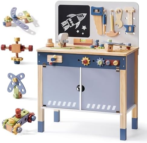 ROBOTIME Kids Wooden Tool Bench Set Large Storage Space Gift for Age 3+ by ROBOTIMEBuildingThingstoLife