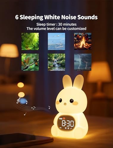 MASHI Bunny Kids Alarm Clock with Time to Wake Sleep Trainer White Noise - Image 4