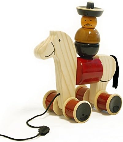 Maya Organic Handmade Wooden Stacker & Pull Toy Rodeo with Galloping Motion, Made Using Natural Colors for Toddlers 18 Months Old and up, Helps in Early Education and Development | HEE HAW by Maya+Organic