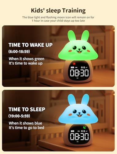 MASHI Mushroom Bunny Kids Alarm Clock with Time to Wake Sleep Trainer - Image 3
