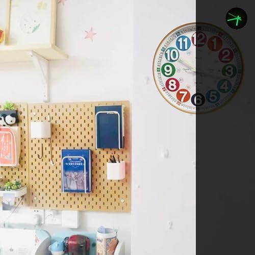 Learning Time Clock for Kids,12 Inch 3D Numbers Colorful Clock Face Silent Clocks，Bedroom,Kitchen,Classroom,Décor at School, Clear Digital Wall Clock for Kids Room (3D Wood Color Luminous) - Image 3