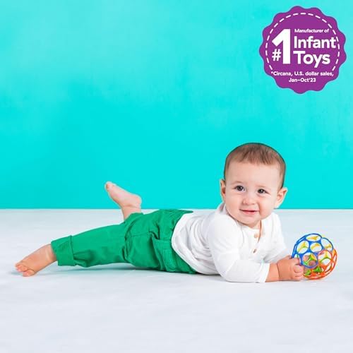 Bright Starts Oball Easy Grasp Classic Ball BPA-Free Infant Toy in Red, Yellow, Green, Blue, Age Newborn and up, 4 Inches - Image 5