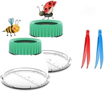 Bug Viewer for Kids 5X Magnifying Insect Observation Kit Built-in 7cm Ruler with 2 Slant Tweezers Bug Viewer Catcher Cage for Kids Science Nature Exploration (2 Pack Green), LX-4LS by RORANIC-DeliveringHappiness