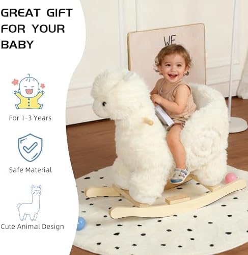 Baby Rocking Horse, Plush Alpaca Rocking Horse with Music - Image 6