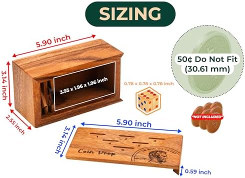 BSIRI Wooden Coin Drop Penny Dice Game for Adults Teen and Families Box Tabletop Games for Home Bar and Family Night Wood Rustic Decoration with Secret Puzzle Box Brain Teaser Pennies Pusher - Image 4
