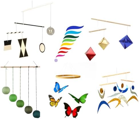Montessori Baby Mobile Set – 6-Piece Handmade Visual Stimulating Mobiles (Munari, Gobbi, Octahedron, Dancer, Rainbow & Butterfly) for Newborn Nursery Décor by Handmade
