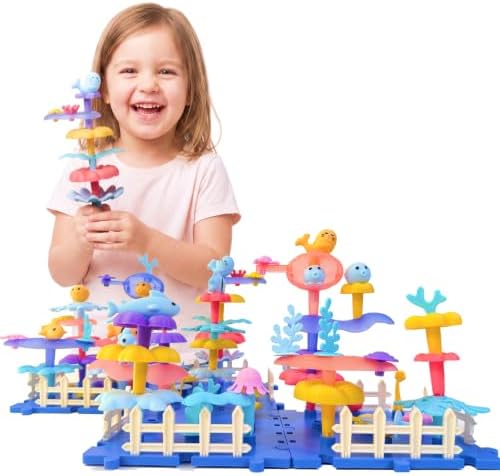 Toy Building Blocks for Kids Ages 3-5, 104-Piece Flower Garden Building Toy, Ocean STEM Stacking Set by Unknown