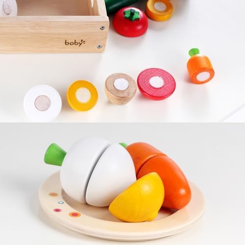 Dailyfunn Wooden Pretend Play Foods Set for Kids Kitchen Montessori Cutting Playset Toys with Storage Box - Image 4