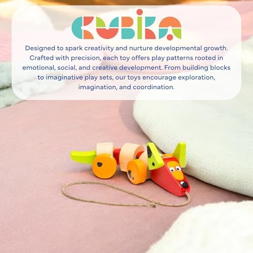 Cubika Wooden Walk Along Sausage Dog – Pull Toy for Toddlers Ages 1-3 – Montessori Inspired, FSC-Certified Wood, German Water-Based Paint – Travel Wooden Toys for Boys and Girls - Image 7