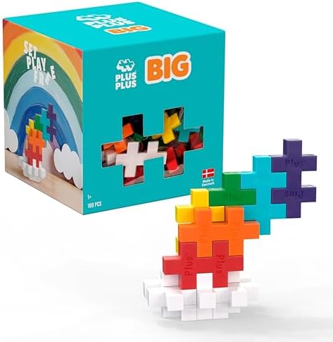 PLUS PLUS Big 100 Piece Rainbow Mix - Large Building Blocks for Toddlers by Plus-Plus
