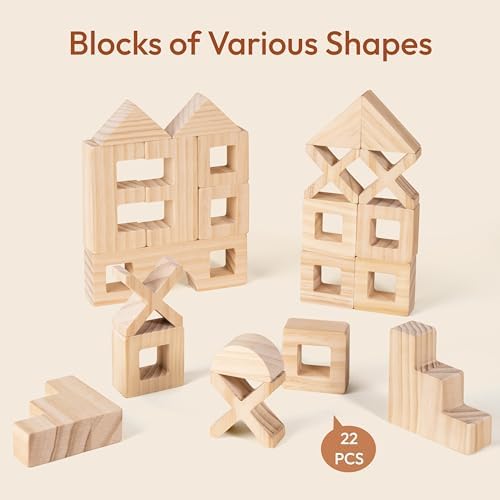 Woodtoe 47 PCS Rainbow Blocks Set, Wooden Building Blocks for Kids Ages 3-6 - Image 3